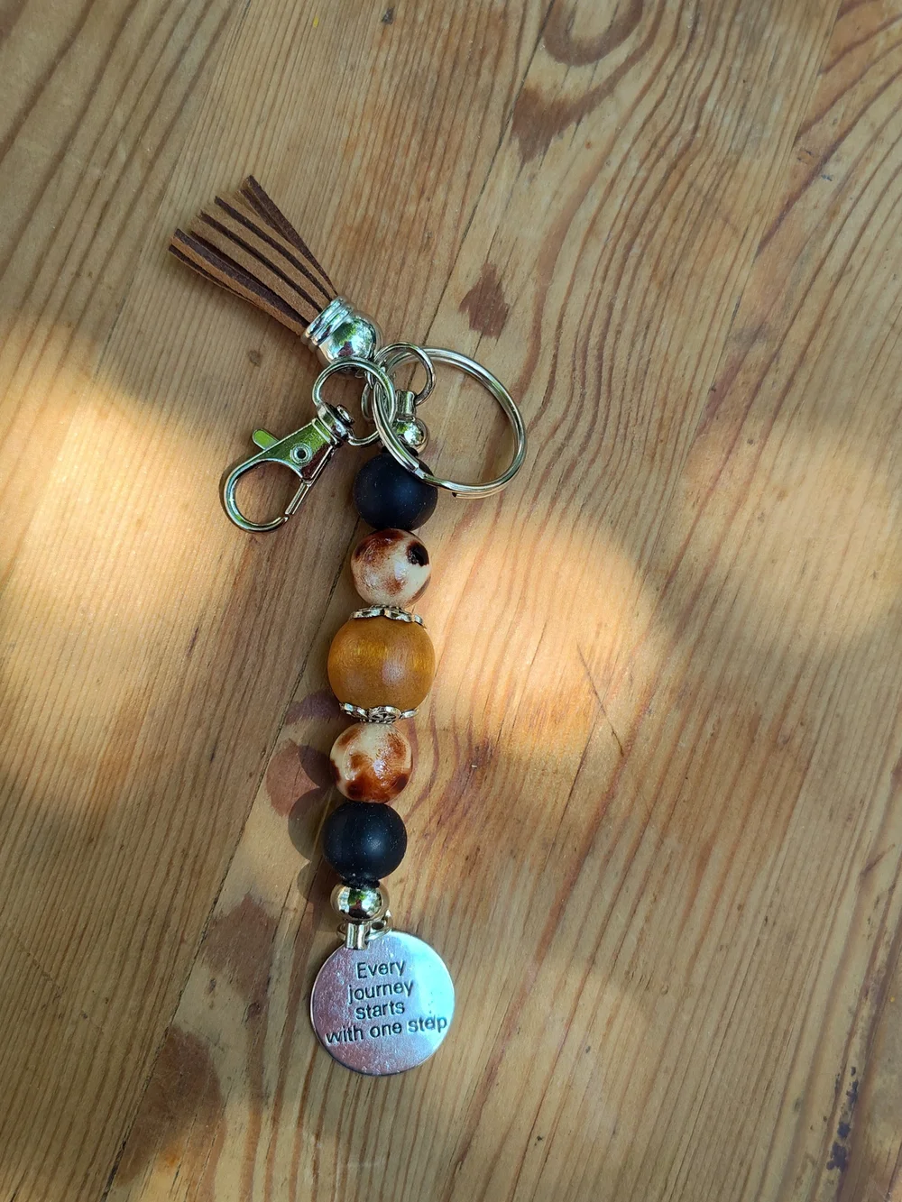 Beaded Tassel Keychain - Brown and Black Every journey Starts with one step